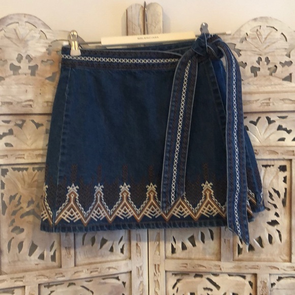 Gorgeous Free People Boho Denim Wrap Mini Skirt - Picture 2 of 8